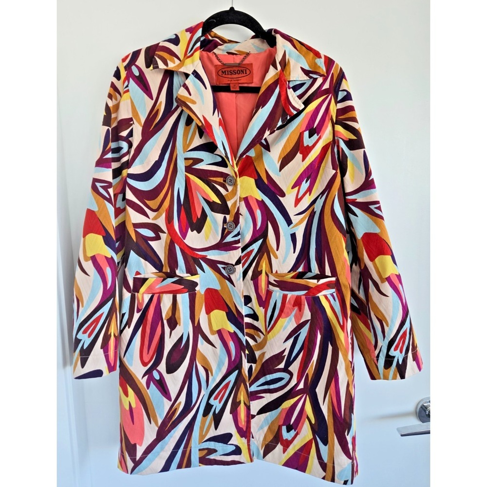 Missoni Target Trench Coat Dress M Brown Abstract Cotton Retro JacketLightweight